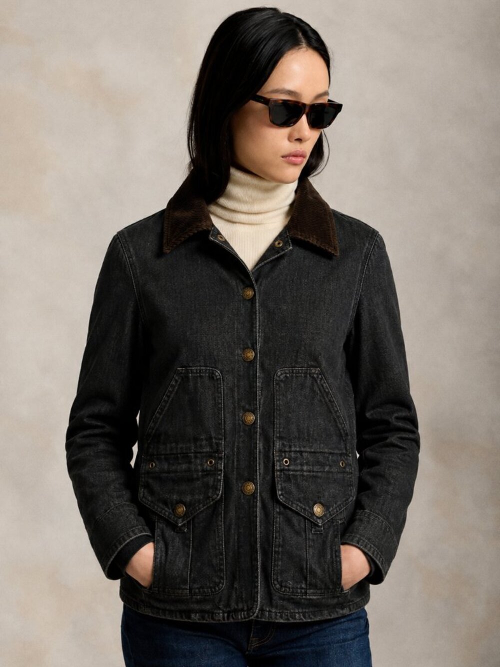 Ralph Lauren Jeans Co. Dark Denim Corduroy Collar Jacket Small